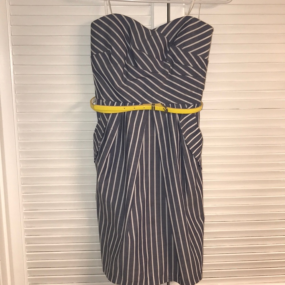 Striped sundress with yellow belt